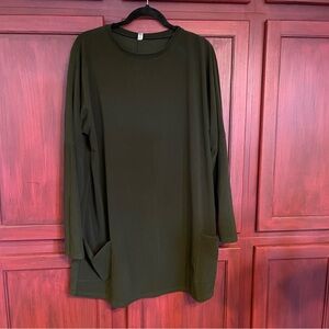 Dark Green Long Sleeve Tunic with Pockets